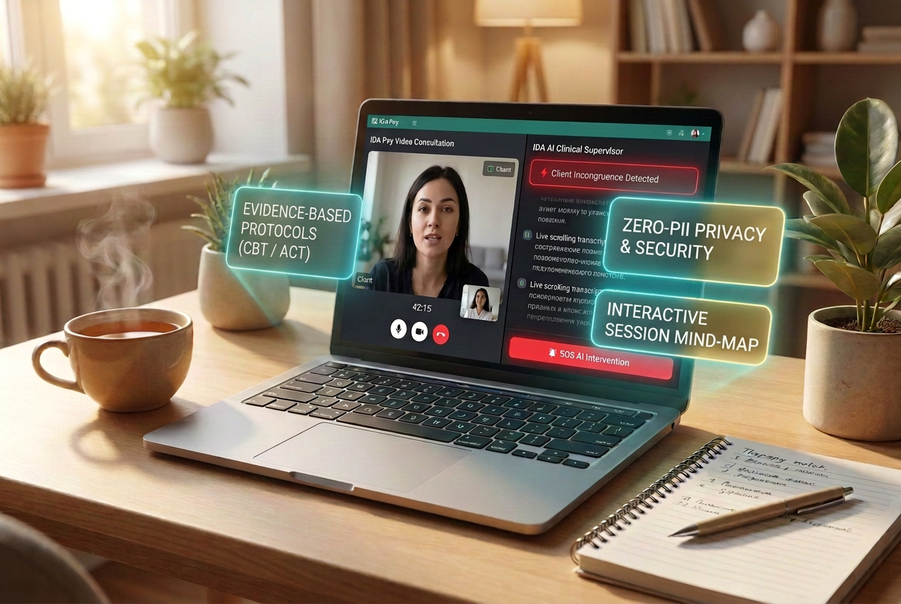 IDA Psy Telehealth Video Consultation & AI Clinical Supervisor Interface