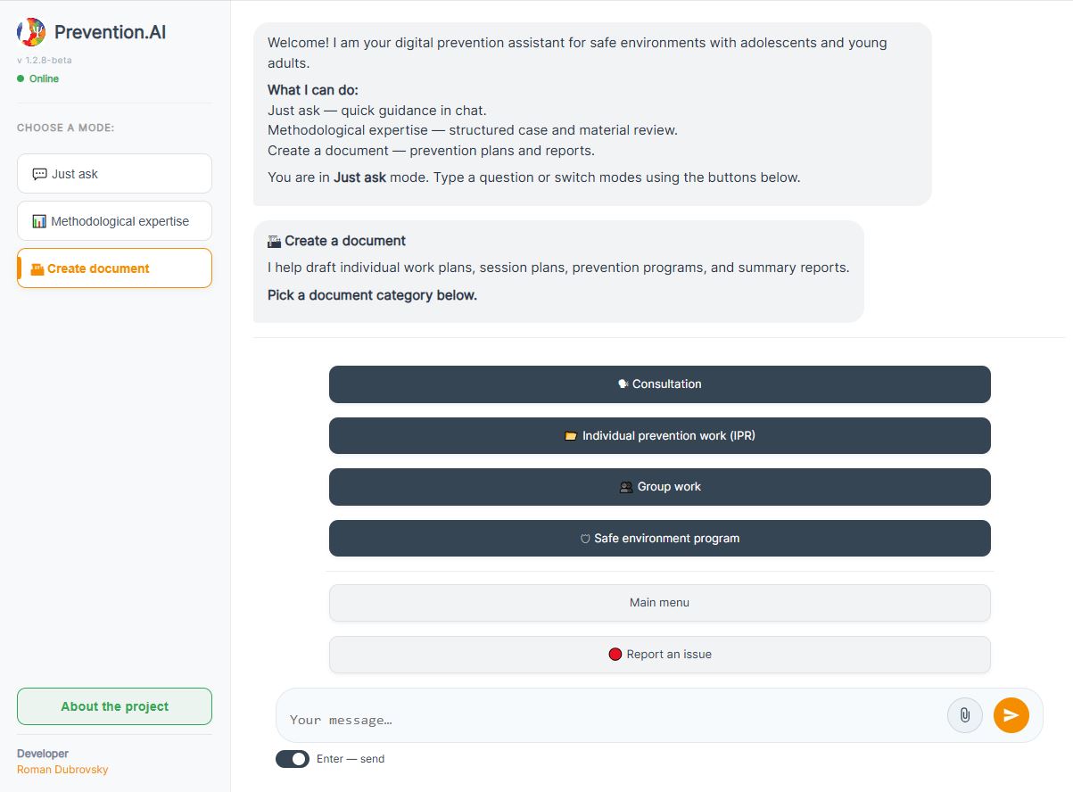 Prevention.AI specialist desk with structured document draft and PIE taxonomy match